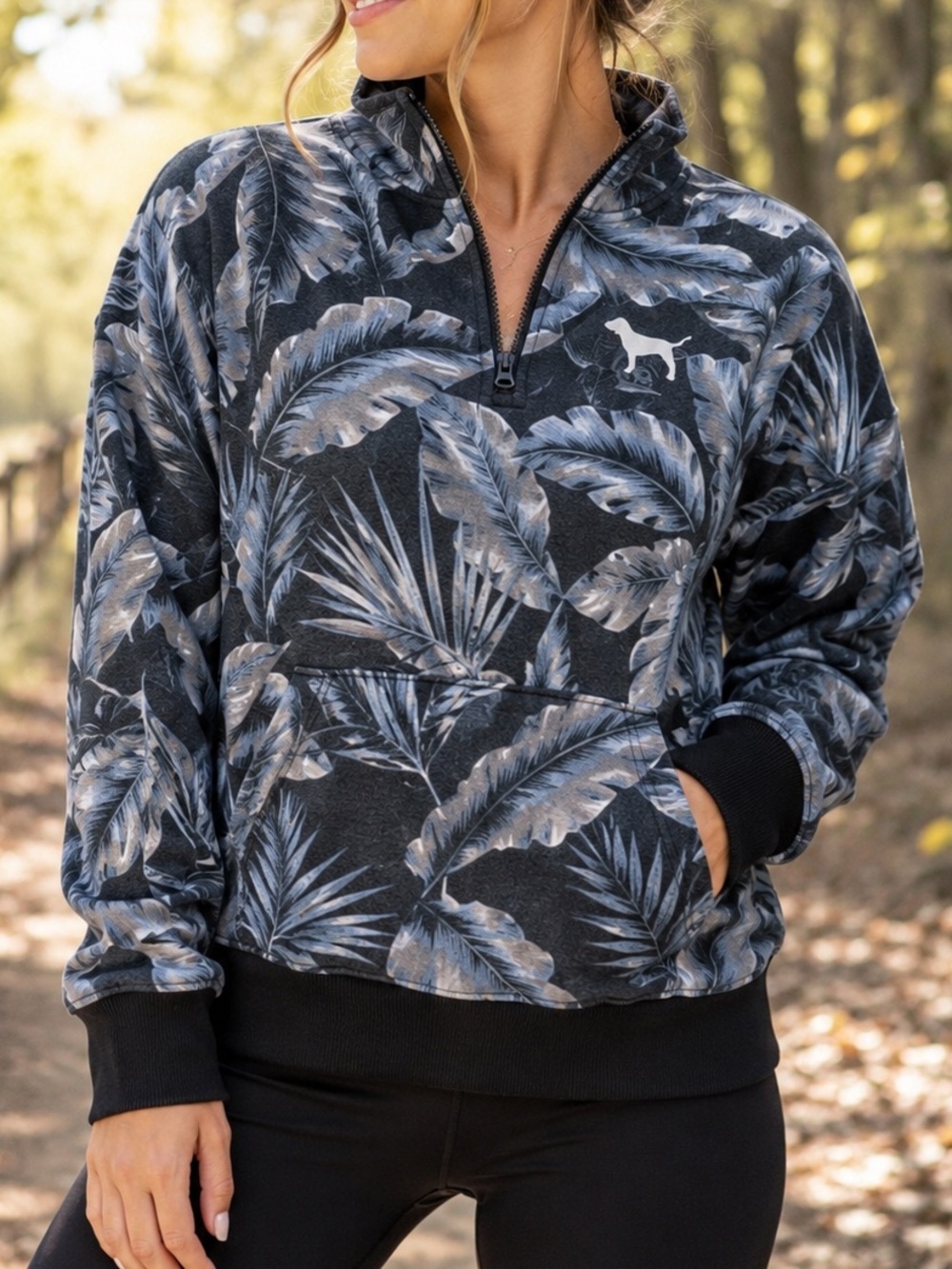 Victoria’s Secret PINK Tropical Floral Quarter Zip Pullover Sweatshirt Small
